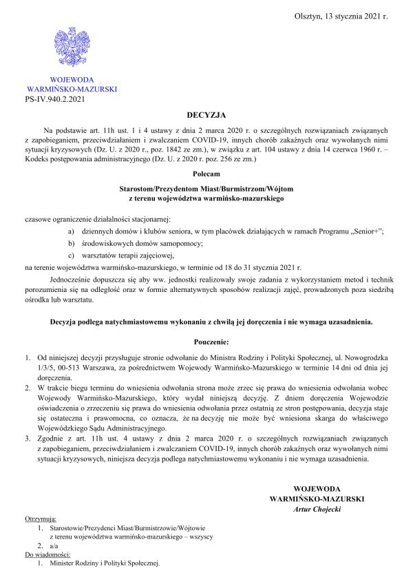Decyzja Wojewody W M z 13 stycznia 2021 r zmnie