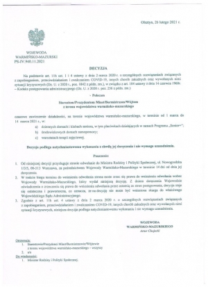 Decyzja Wojewody Warmińsko-Mazurskiego z dnia 26.02.2021 r.