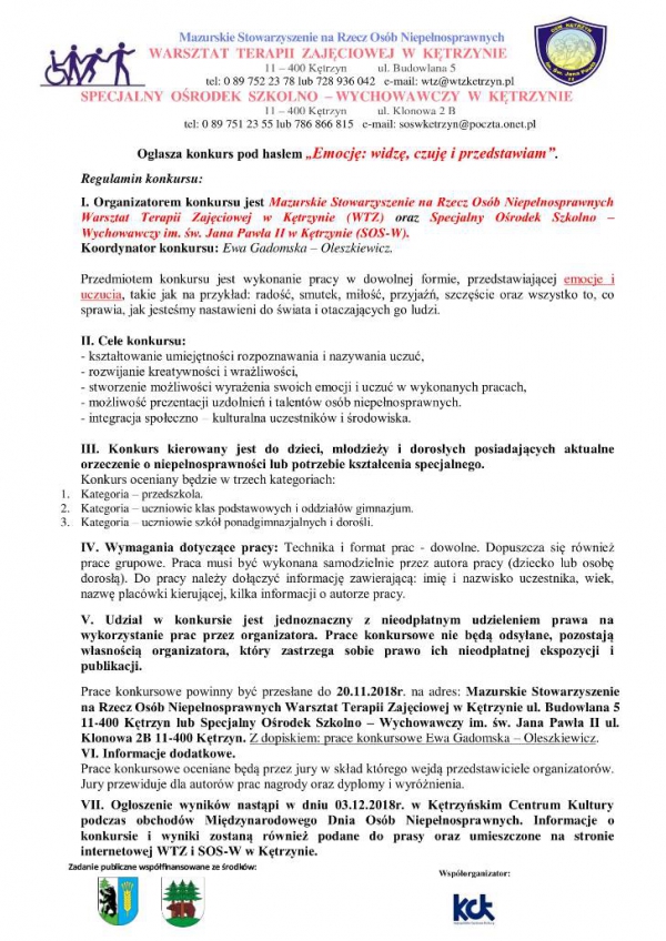 Konkurs!!! &quot;EMOCJĘ: WIDZĘ, CZUJĘ I PRZEDSTAWIAM...&quot;